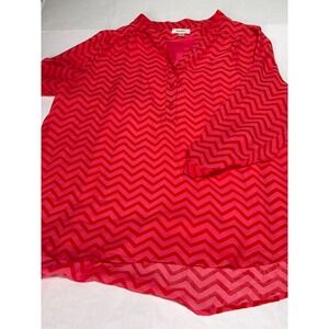 Dressbarn Woman Red Pink Chevron Chiffon Blouse 3/4 Sleeve Size 2X